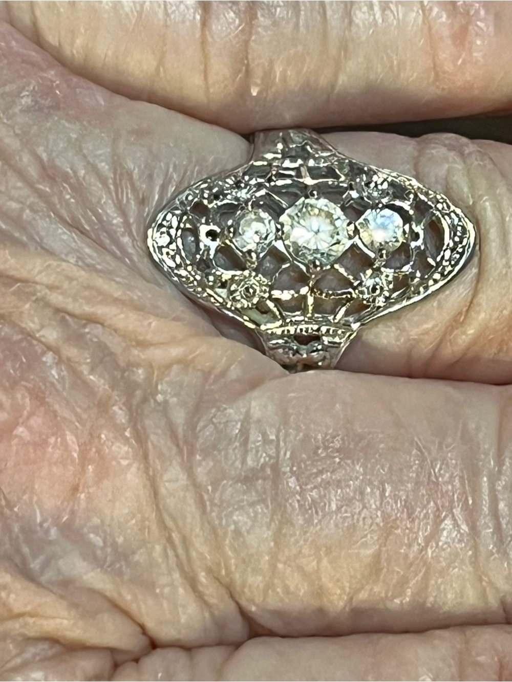 Filigree Three-Stone 925 silver Ring - Picture 3 of 6